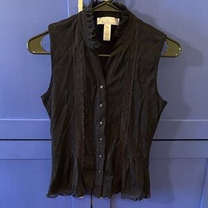 Nine & Co. Black Sleeveless Button Up Lace Blouse